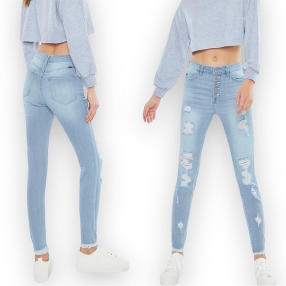 NEW Kancan Jeans Light Wash Lola High Rise Ankle Skinny Distressed 15/31 - Picture 1 of 11